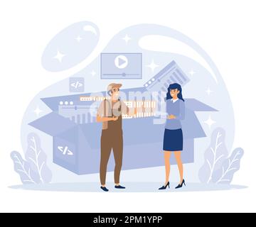 Application service concept, SaaS technology, packaged software, decentralized application, cloud computing, software licensing, flat vector modern il Stock Vector