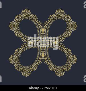 A golden cross with the letter c on a dark background Stock Vector