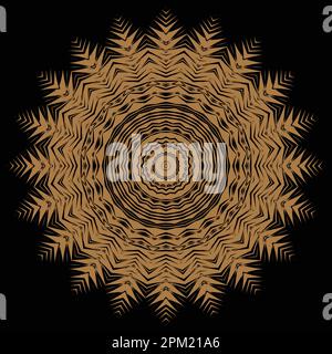Gold and black background with a pattern of leaves and lines. Stock Vector