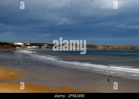 Hunmanby Sands, a vast area of sands when the tide is out on the east coast of England between Bridlington in the south and Filey to the north. Stock Photo