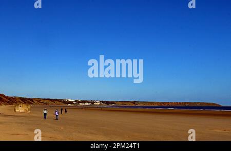 Hunmanby Sands, a vast area of sands when the tide is out on the east coast of England between Bridlington in the south and Filey to the north. Stock Photo