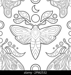 Vector sacred seamless pattern with moths and moons on dark background ...