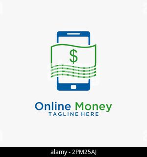 Money and smartphone for online money logo design Stock Vector