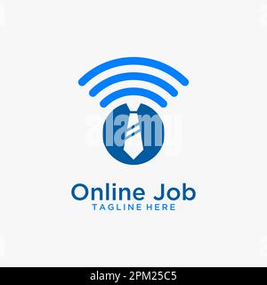 Tie and wifi signal for online job logo design Stock Vector