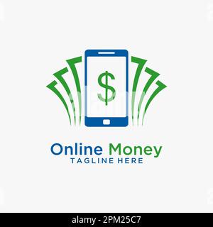 Money and smartphone for online money logo design Stock Vector