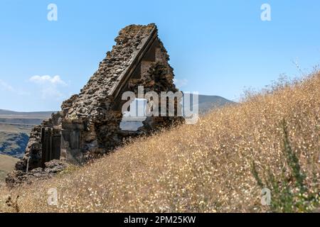 The ruins of a stone building, most likely the Church of Ashot at the ancient site of Ani in eastern Turkey. Stock Photo