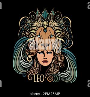 Leo Zodiac sign beautiful girl hand drawn vector Stock Vector