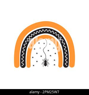 Halloween rainbow with spider web. Cute hand drawn icon for celebrating ...
