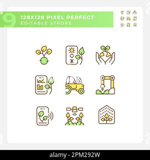 Future farming green RGB color icons set Stock Vector