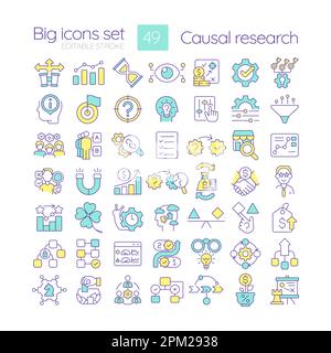 Causal research RGB color icons set Stock Vector