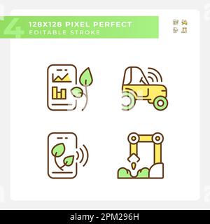 Agricultural technologies green RGB color icons set Stock Vector