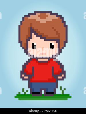 8 bit male character pixels. Human pixels in vector illustrations for game assets or cross stitch patterns. Stock Vector