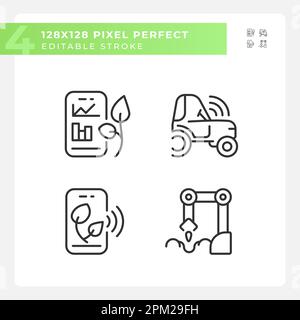 Agricultural technologies linear icons set Stock Vector