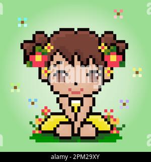 Cute Anime Girl Pixel Image. Vector Illustration Of A Cross Stitch And 8  Bit Game Pattern. Royalty Free SVG, Cliparts, Vectors, And Stock  Illustration. Image 169445587.
