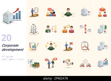 Corporate development set. Creative icons: advancement planning, consultative for the team, decision making, organization goal, collaborative Stock Vector