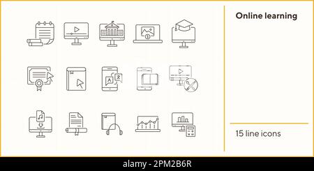 Online learning line icon set Stock Vector