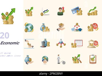 Economic set. Creative icons: financial economic, fluctuation, self investing, payment method, increased profit, global economy, capital, commodity Stock Vector