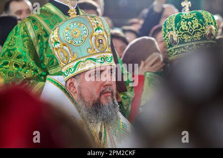Non Exclusive: KYIV, UKRAINE - APRIL 9, 2023 - Primate of the Orthodox Church of Ukraine, Metropolitan of Kyiv and all Ukraine Epiphanius conducts the Stock Photo
