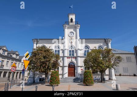 Ciechanow, Poland - June 5, 2022- The Town Hall building, Neo-gothic style city landmark from 1844, view from the main square. Stock Photo