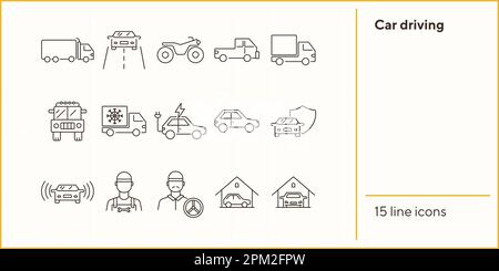 Car driving line icon set Stock Vector