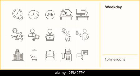 Weekday line icon set Stock Vector