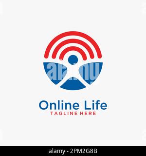 People and signal element for online life logo design Stock Vector