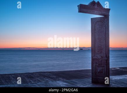 Predawn twilight at Domus Solis art instalation in Odesa, Ukraine Stock Photo