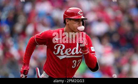 Cincinnati Reds' Tyler Stephenson bats against the Cleveland Guardians  during the fourth inning of a baseball game, Tuesday, May 17, 2022, in  Cleveland. (AP Photo/Ron Schwane Stock Photo - Alamy