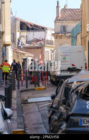 Sylvain Rostaing / Le Pictorium -  Building collapse at 17 rue Tivoli in Marseille -  9/4/2023  -  France / Bouches-du-Rhone / Marseille  -  Collapse of a building at 17 rue Tivoli in Marseille following an explosion in the night. Between 8 and 10 people are still missing Stock Photo