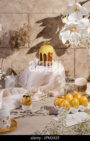 easter cake and painted easter eggs. High quality photo Stock Photo