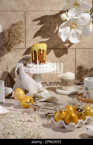easter cake and painted easter eggs. High quality photo Stock Photo