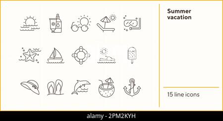 Summer vacation line icon set Stock Vector