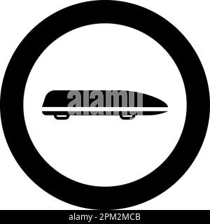 Car box auto roof carrier load trunk cargo roofbox icon in circle round black color vector illustration image solid outline style simple Stock Vector