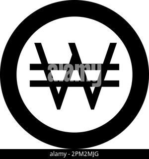 Symbol won Korea money sign KRW currency monetary icon in circle round black color vector illustration image solid outline style simple Stock Vector