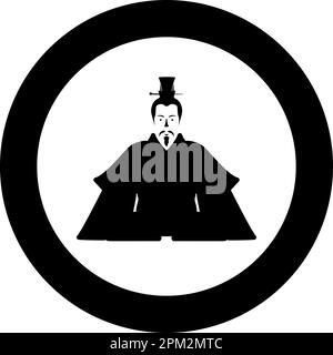 Emperor Japan China silhouette Chinese nobility Japanese ancient character avatar imperial ruler icon in circle round black color vector illustration Stock Vector