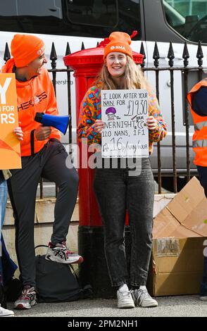 Brighton UK 11th April 2023 - Junior doctors on strike outside the Royal Sussex County Hospital in Brighton this morning as the British Medical Association begin their four day walk out in England : Credit Simon Dack / Alamy Live News Stock Photo