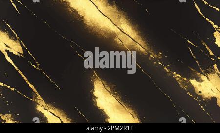Black marble texture with bold golden veining and gold particles dust. Natural luxury background design for cover book, brochure, poster, wallpaper Stock Vector