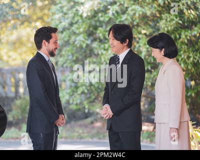 Tokyo, Japan. 10th Apr, 2023. Jordan's Crown Prince Al Hussein bin Abdallah II meets with Japan's Crown Prince Fumihito and his wife Crown Princess Kiko Akishino, in Tokyo, Japan, on April 10, 2023. Photo by Balkis Press/ABACAPRESS.COM Credit: Abaca Press/Alamy Live News Stock Photo