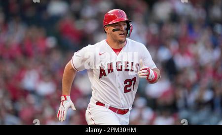 Los Angeles Angels' Mike Trout celebrates with teammates after their 10-6  win over the Toronto Blue Jays in a baseball game in Toronto, Sunday, July  1, 2012. (AP Photo/The Canadian Press, Aaron