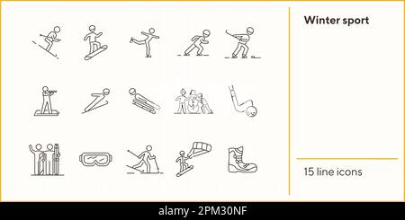 Winter sport thin line icon set Stock Vector