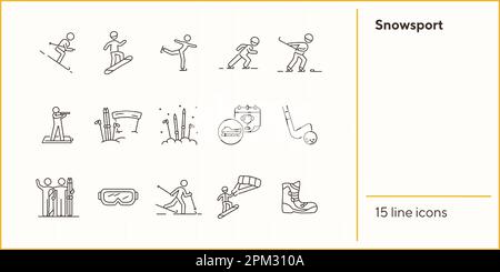 Snowsport thin line icon set Stock Vector