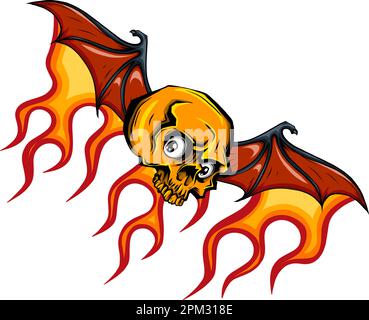 Flaming Skull with Fire Wings. vector Illustration design on white background. Stock Vector