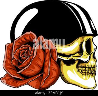 Skull Head Helmet Roses illustration Design Vector Stock Vector