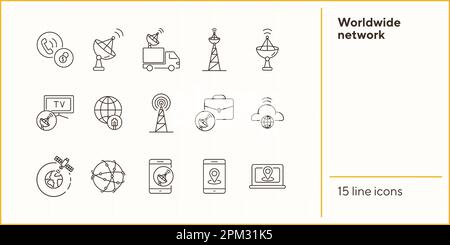 Worldwide network thin line icon set Stock Vector