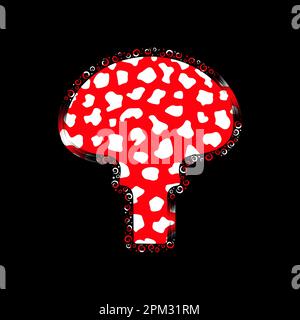 Illustration of fly agaric mushroom silhouette with red and white texture. Vector colored background. Stock Vector