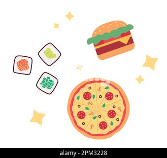 Popular orders at fast food restaurant flat concept vector spot illustration Stock Vector