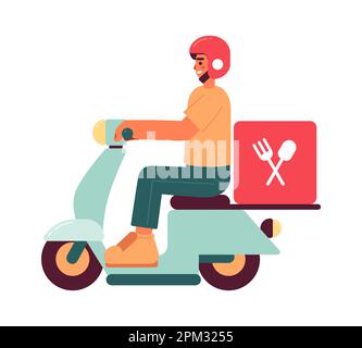 Driver riding fast food delivery electric moped semi flat colorful vector character Stock Vector