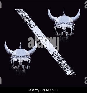 vector illustration of percent sign formed by two viking skulls isolated on black Stock Vector