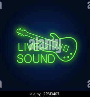 Live Sound Neon Sign with Guitar Stock Vector