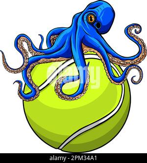 Octopus on tennis ball vector illustration on white background Stock Vector